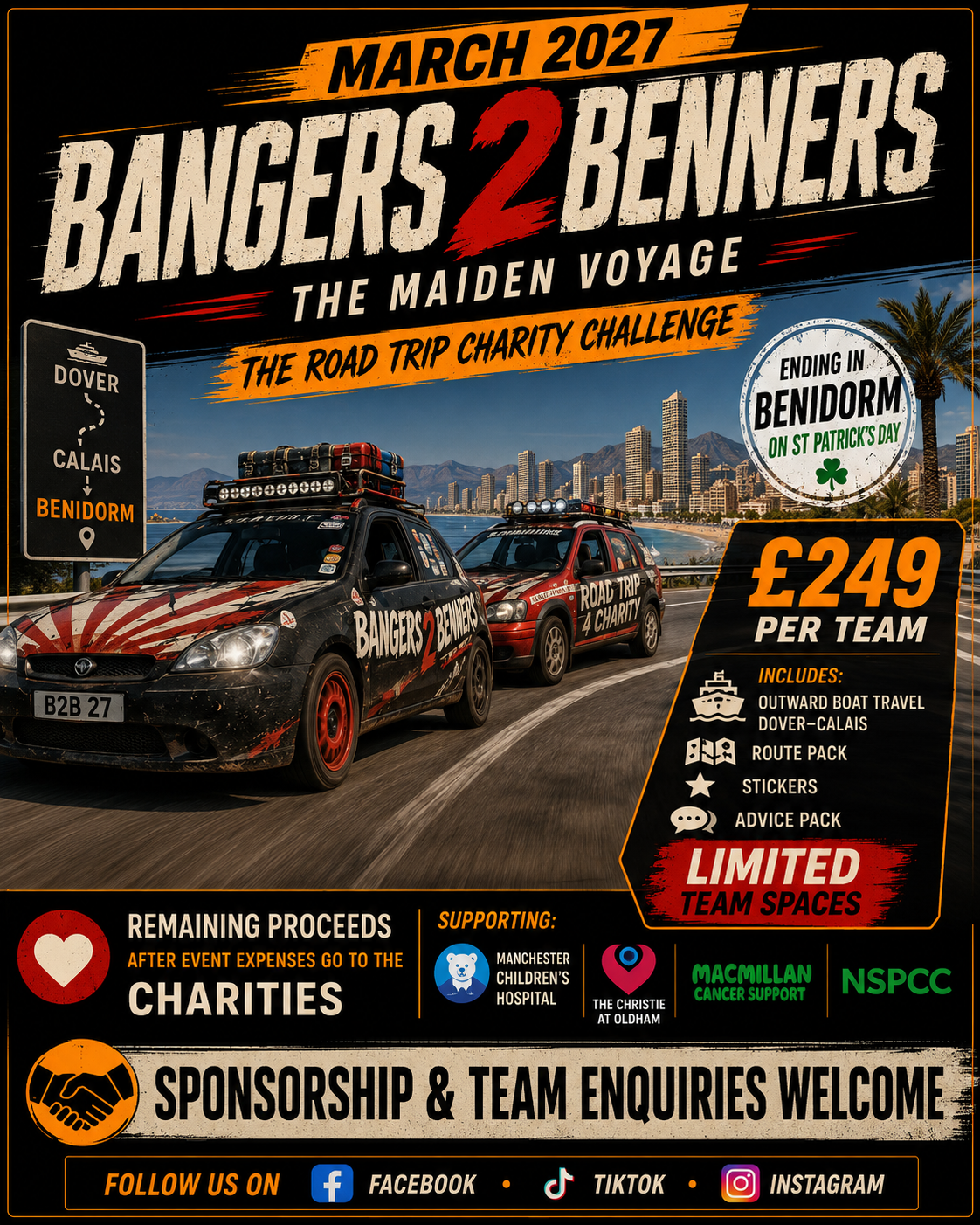 Bangers2Benners charity road trip poster